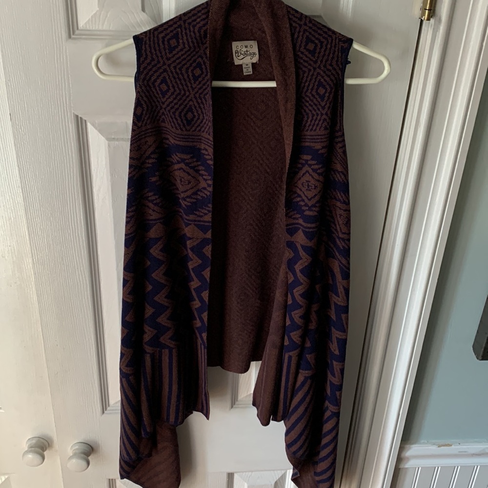 NWOT Aztec design dark blue waterfall vest size Medium